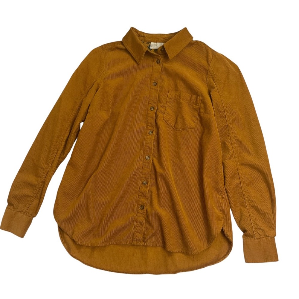 Anthropologie Corduroy Button-Down Shirt Women Size 4 Golden Mustard